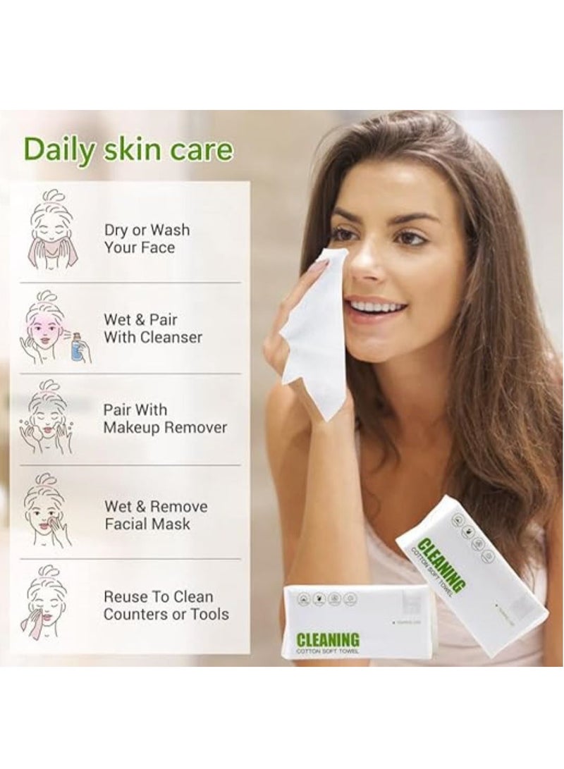 UREVO Disposable Cotton Thickened Clean face towel, Women Soft Face Cloths for Washing, Face Towel Lint Free for Cleansing, Skincare and Makeup Remover, Dry Wipes, (1 Pack/60Count) - Image 5