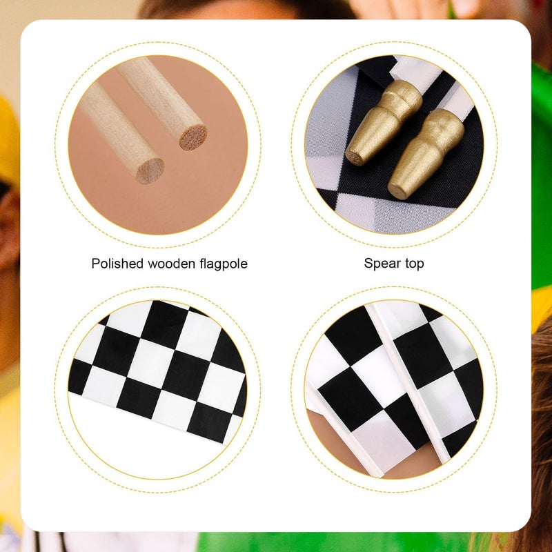 PEUTIER 2pcs 8x11 Inch Checkered Flags, Black and White Checkered Racing Stick Flag with Spear Top Reusable Race Car Flag for Kids Birthday Theme Party Sport Events Decorations Supplies - Image 4