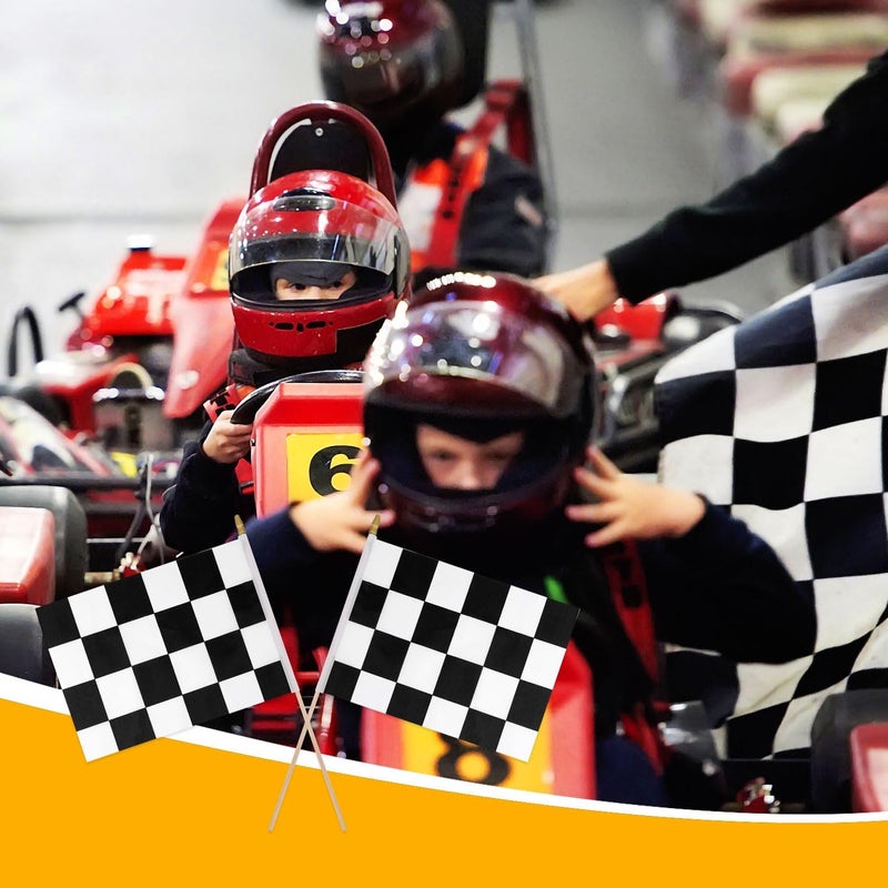 PEUTIER 2pcs 8x11 Inch Checkered Flags, Black and White Checkered Racing Stick Flag with Spear Top Reusable Race Car Flag for Kids Birthday Theme Party Sport Events Decorations Supplies - Image 5