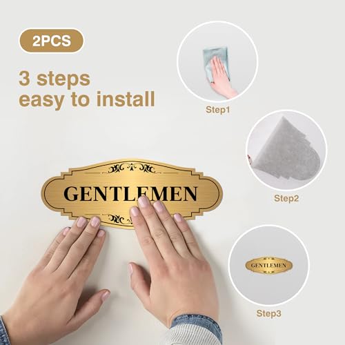 LUHIMO 2 PCS Men and Women Restroom Sign for Home and Business, Self-adhesive Waterproof Gold Ladies & Gentlemen Bathroom Door Signage Sticker Decor for House, Offices, Restaurants, Shop and Public Area - Image 3