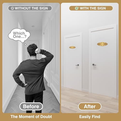 LUHIMO 2 PCS Men and Women Restroom Sign for Home and Business, Self-adhesive Waterproof Gold Ladies & Gentlemen Bathroom Door Signage Sticker Decor for House, Offices, Restaurants, Shop and Public Area - Image 4