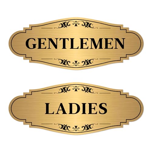 LUHIMO 2 PCS Men and Women Restroom Sign for Home and Business, Self-adhesive Waterproof Gold Ladies & Gentlemen Bathroom Door Signage Sticker Decor for House, Offices, Restaurants, Shop and Public Area - Image 1
