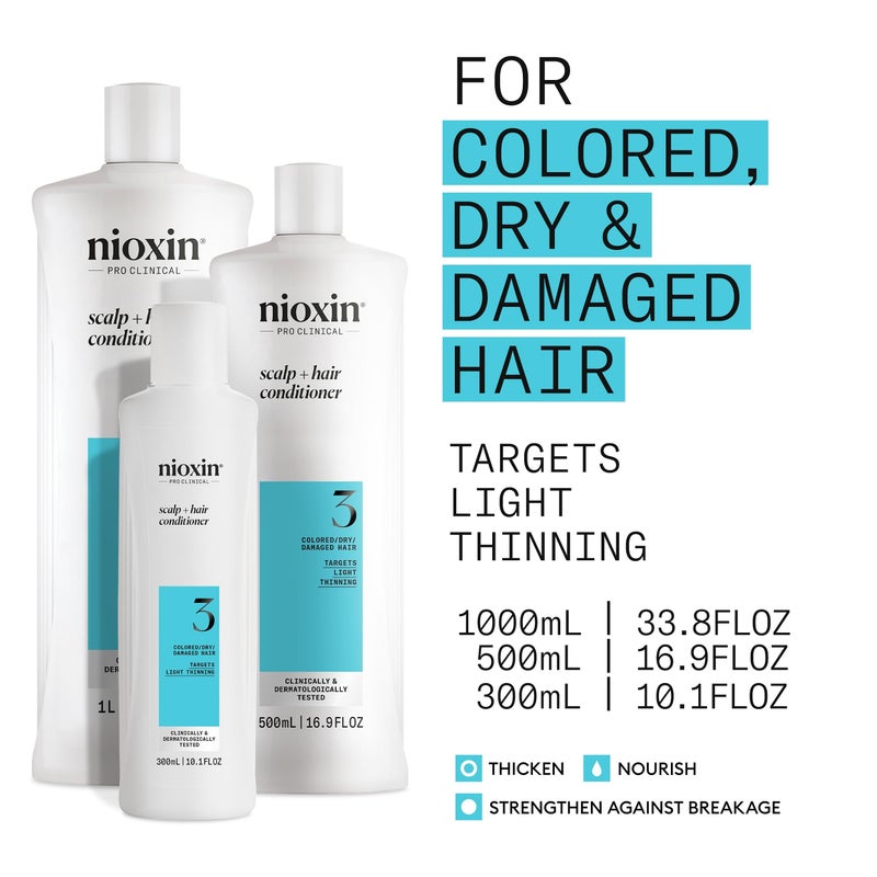 Nioxin System 3 Scalp + Hair Conditioner | For Colored or Damaged Hair with Light Thinning | With Niacinamide and Biotin | 33.8 Fl oz. - Image 3