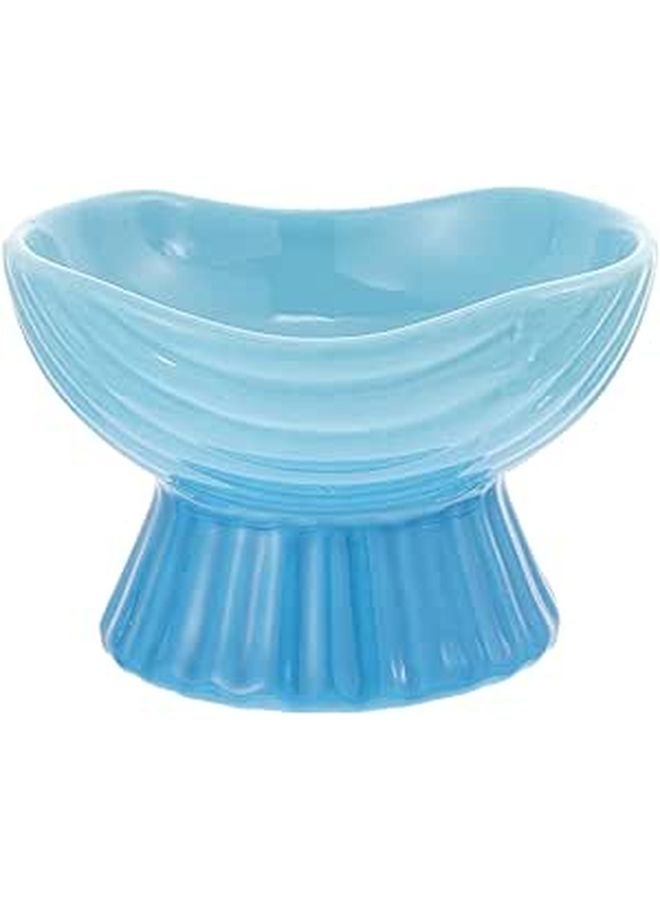 Raised Ceramic Pet Bowl Small Blue Striped For Cats And Puppies With Neck Protection - Image 1