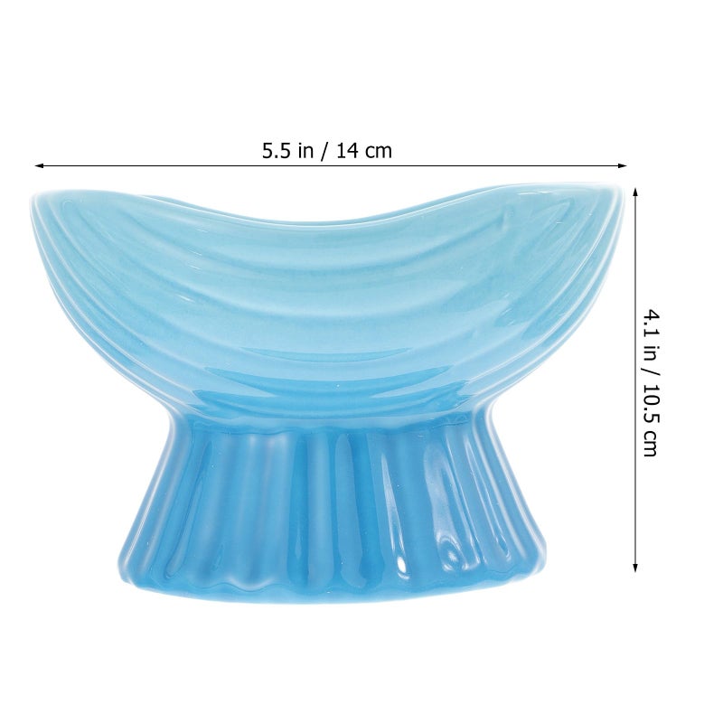 Raised Ceramic Pet Bowl Small Blue Striped For Cats And Puppies With Neck Protection - Image 3