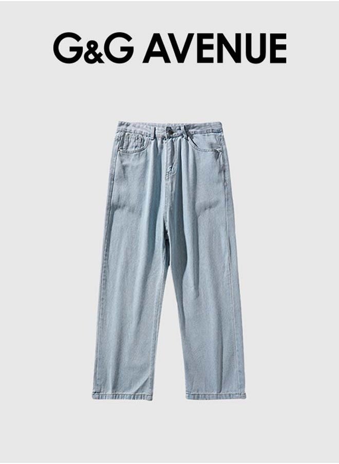 G&G AVENUE - Straight Leg Jeans Spring And Autumn High Waist Jeans Men's Straight Tube Loose Wide Leg Pants Design Sense High Street Style Pants - Image 1