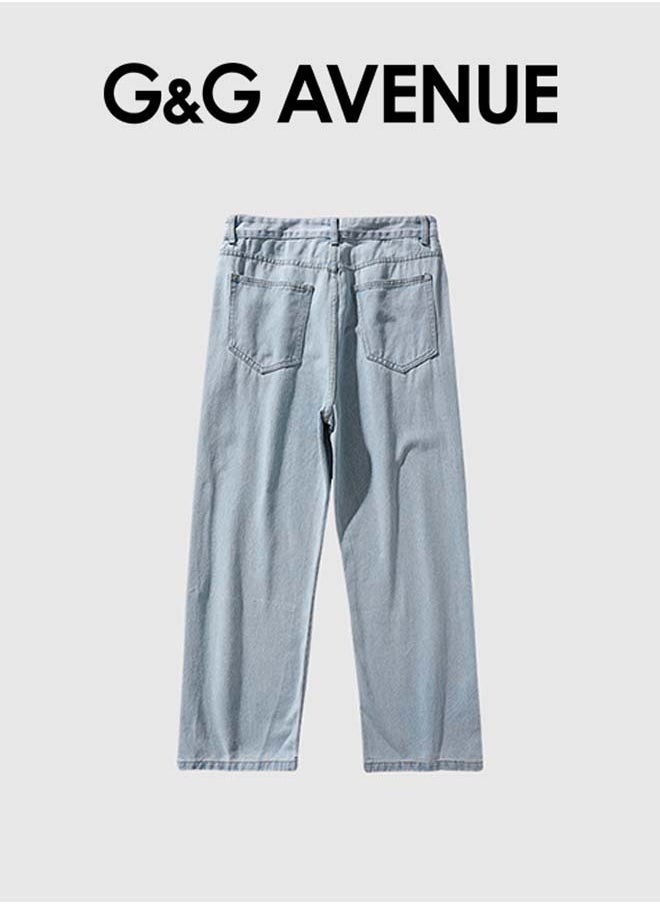 G&G AVENUE - Straight Leg Jeans Spring And Autumn High Waist Jeans Men's Straight Tube Loose Wide Leg Pants Design Sense High Street Style Pants - Image 1