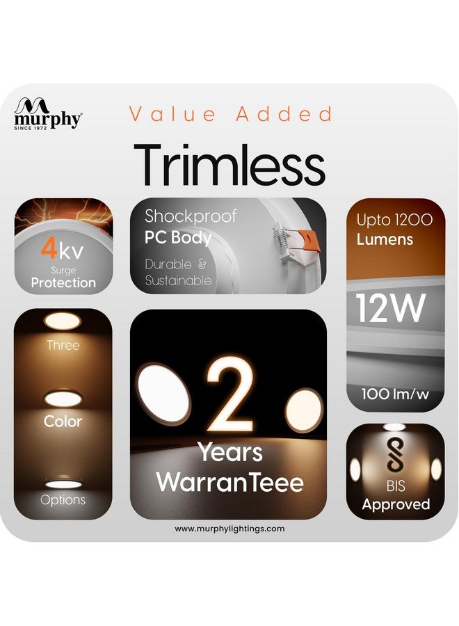 Murphy Trimless Round LED Panel Light - 12W Cool White | Glare-Free, Recessed Ceiling Downlight for Home & Commercial - Pack of 20 - Image 3