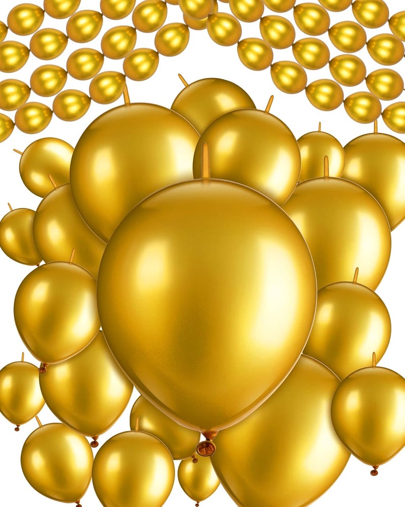 Leitee 160 Pcs Link Balloon 12 Inch 6 Inch Linking Balloons Quick Linkable Needle Tail Latex Balloons for Christmas Birthday Happy New Year Party Wedding Graduation Arch Decors Metallic Gold - Image 1