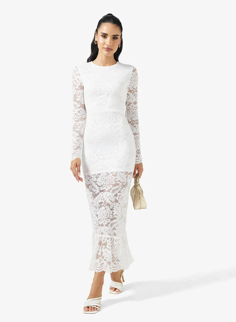 Ginger Lace A Line Dress with Frill Hem