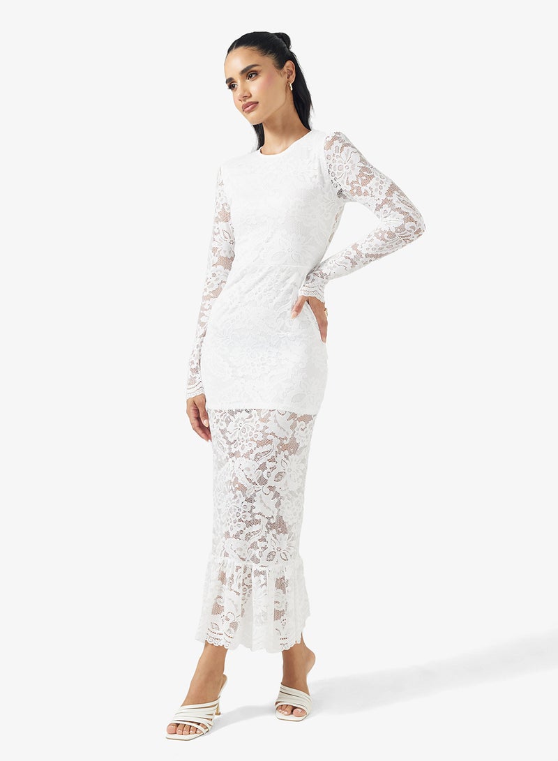 جينجر فستان دانتيل بتصميم  لاين وحافة مكشكشة - Image 4