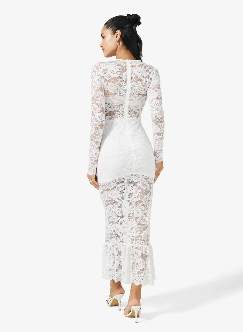 Ginger Lace A Line Dress with Frill Hem