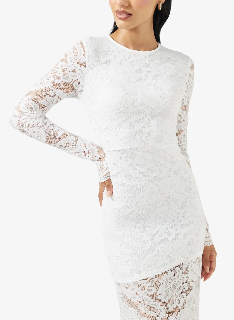 Ginger Lace A Line Dress with Frill Hem