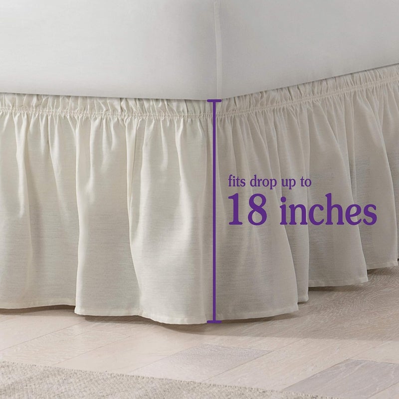 Easy Fit Eyelet Wrap Around Easy On/Off Dust Ruffle 18-Inch Drop Bedskirt, Queen/King, White - Image 4