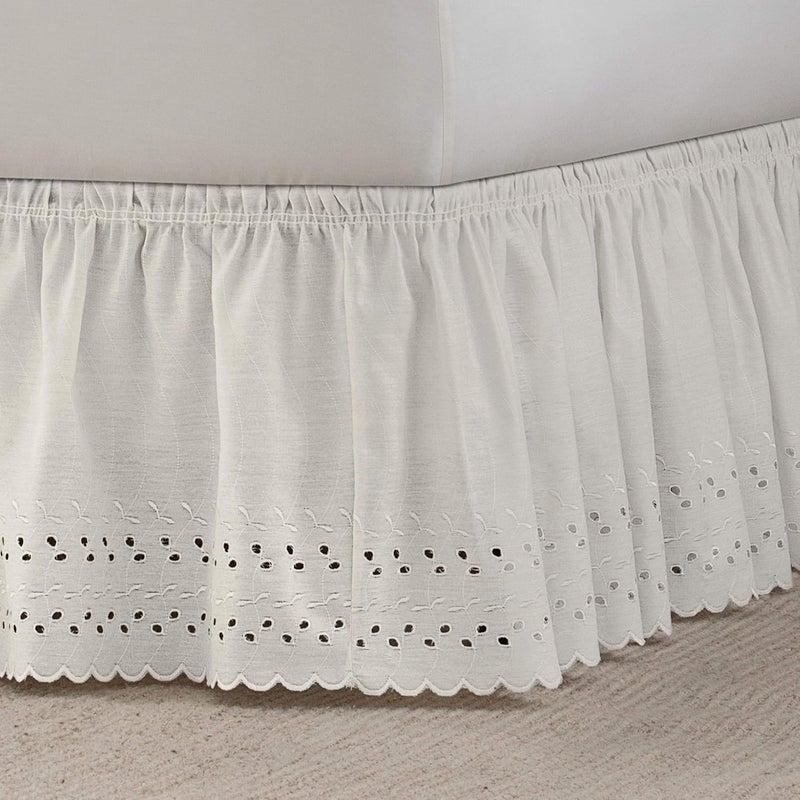 Easy Fit Eyelet Wrap Around Easy On/Off Dust Ruffle 18-Inch Drop Bedskirt, Queen/King, White - Image 2