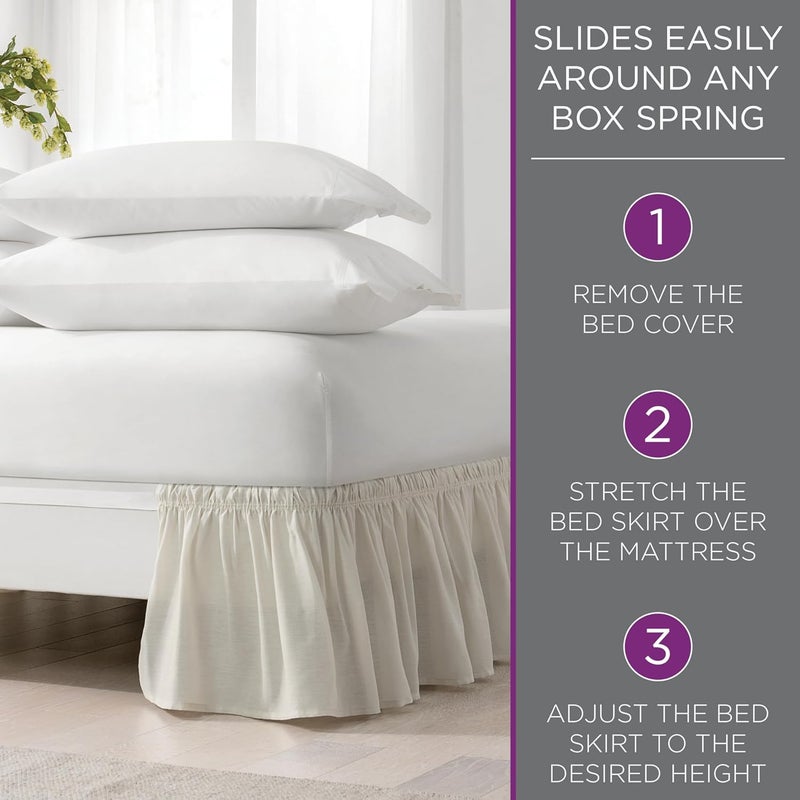 Easy Fit Eyelet Wrap Around Easy On/Off Dust Ruffle 18-Inch Drop Bedskirt, Queen/King, White - Image 5