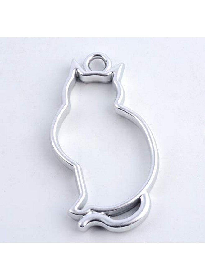 CHGCRAFT 10pcs Alloy Open Back Bezel Pendants Cat Kitty Pendant Resin Frame Pendant for Resin Earrings Necklace Bracelet Jewelry Making 36x20x3.5mm, Matte Silver - Image 2