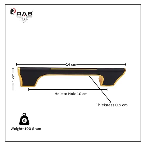 RAB Handle Zinc Kitchen and Office Drawer/Cabinet/Door/Wardrobe Handle (Code:- Hand M160, Size:- 4", Color:-Rembo Black, Pack of 1 PCS) - Image 3