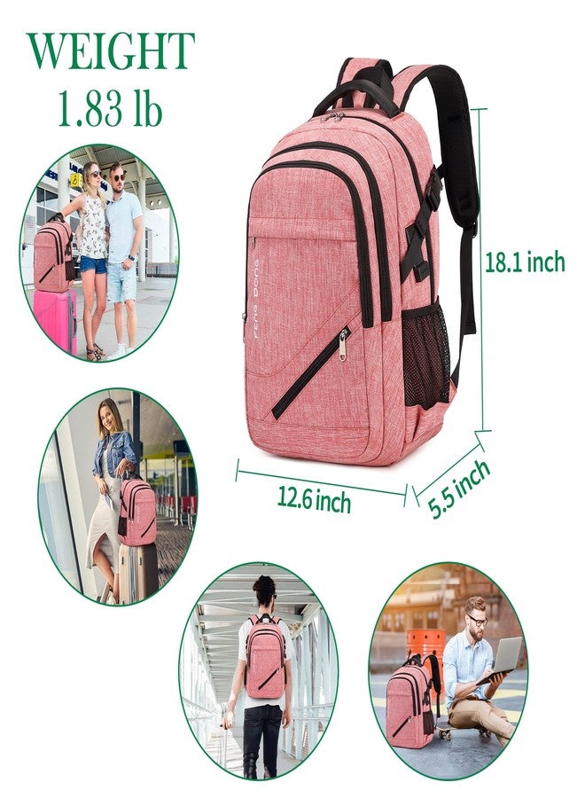 FENGDONG Large Laptop Backpack 17.3 inch Durable Waterproof Travel College Backpack Bookbag for Men & Women Business Backpack with USB Charging Port and Headset Port Light Pink - Image 2