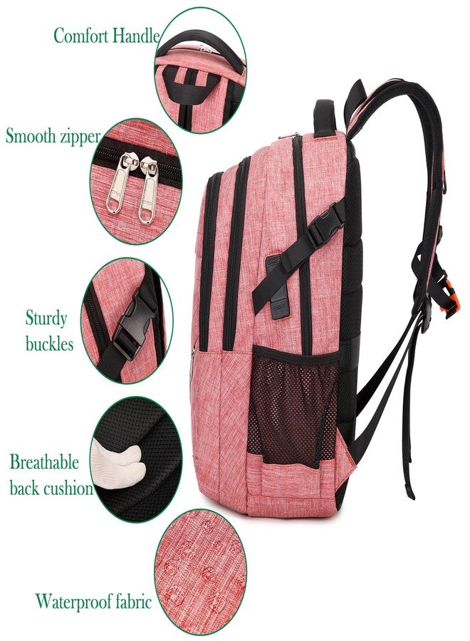 FENGDONG Large Laptop Backpack 17.3 inch Durable Waterproof Travel College Backpack Bookbag for Men & Women Business Backpack with USB Charging Port and Headset Port Light Pink - Image 4