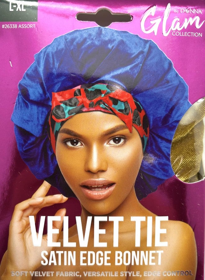 DONNA Velvet Tie Satin Edge Bonnet, Shower Cap for Women, Satin Bonnet for Sleep XL Size, 1pc GOLD COLOR