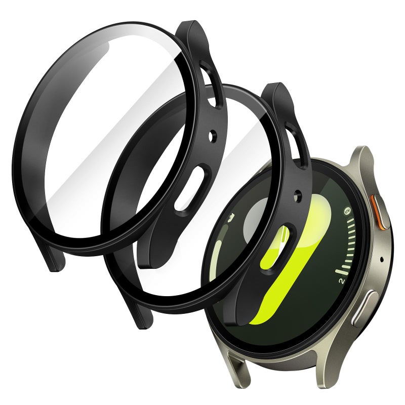 JETech Case with Screen Protector for Samsung Galaxy Watch 7 44mm Overall Protective Cover Builtin Tempered Glass Film High Sensitivity 2 Pack Black - Image 2