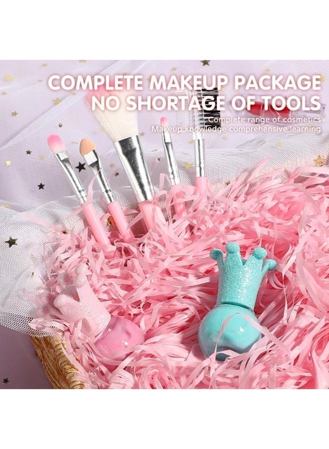 طقم مكياج أطفال Kids Makeup Set للبنات لعبة أميرة تجميل قابل للغسل مع مرآة مجموعة مكياج آمنة وغير سامة هدية للأطفال من عمر 3 إلى 12 سنة - Image 4