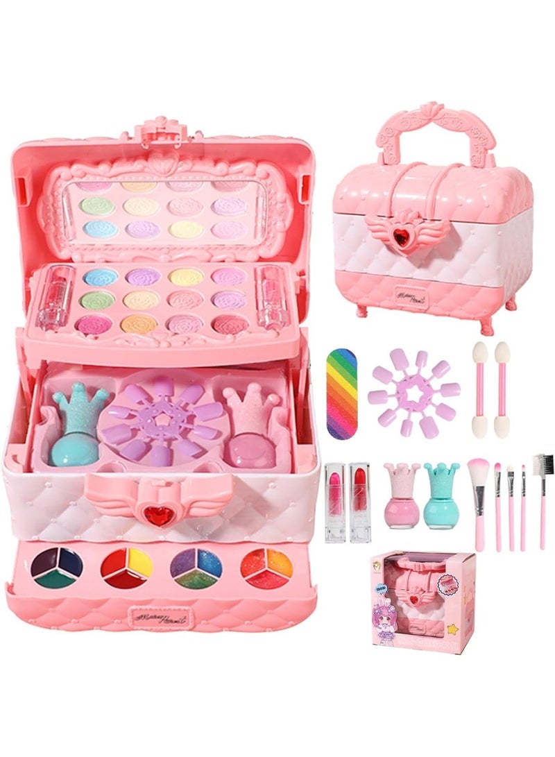 طقم مكياج أطفال Kids Makeup Set للبنات لعبة أميرة تجميل قابل للغسل مع مرآة مجموعة مكياج آمنة وغير سامة هدية للأطفال من عمر 3 إلى 12 سنة - Image 1