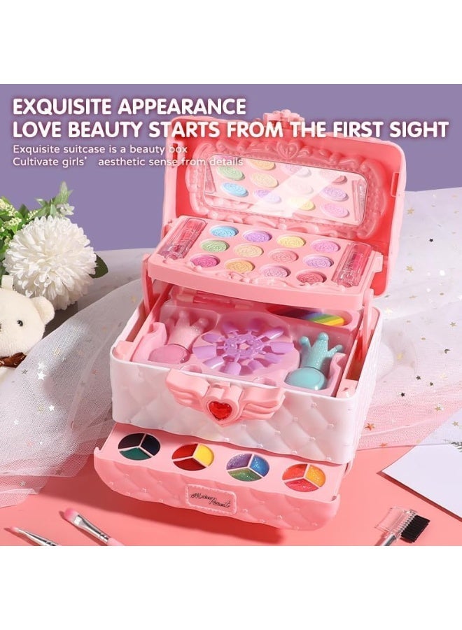 طقم مكياج أطفال Kids Makeup Set للبنات لعبة أميرة تجميل قابل للغسل مع مرآة مجموعة مكياج آمنة وغير سامة هدية للأطفال من عمر 3 إلى 12 سنة - Image 3