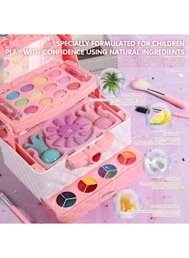 طقم مكياج أطفال Kids Makeup Set للبنات لعبة أميرة تجميل قابل للغسل مع مرآة مجموعة مكياج آمنة وغير سامة هدية للأطفال من عمر 3 إلى 12 سنة - Image 5