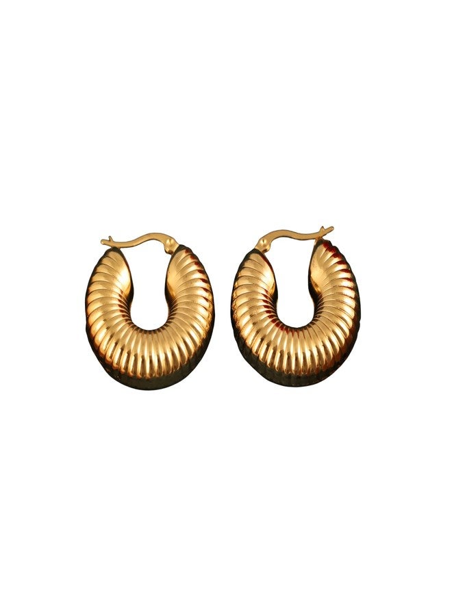 CALISTA Golden Ripple Hoops for Women | Gold-Plated Textured Hoop Earrings | Lightweight Anti-Tarnish Fashion Jewellery | Daily, Party & Gifting Wear - Image 5