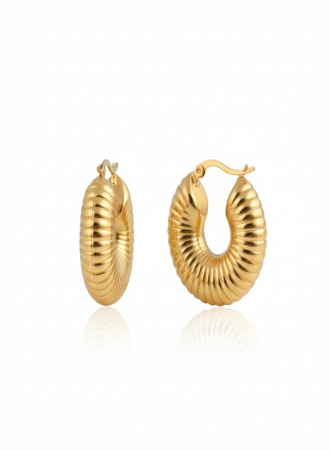 CALISTA Golden Ripple Hoops for Women | Gold-Plated Textured Hoop Earrings | Lightweight Anti-Tarnish Fashion Jewellery | Daily, Party & Gifting Wear - Image 1