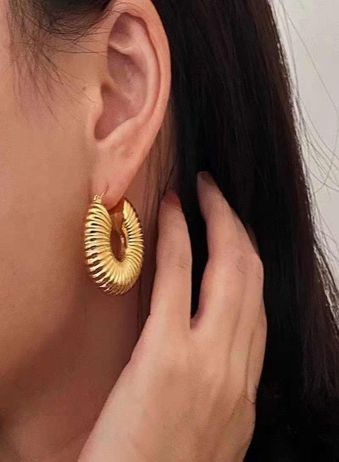 CALISTA Golden Ripple Hoops for Women | Gold-Plated Textured Hoop Earrings | Lightweight Anti-Tarnish Fashion Jewellery | Daily, Party & Gifting Wear - Image 2