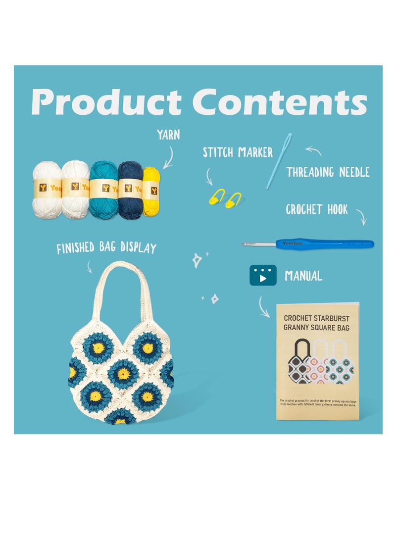 Generic Crochet Kit for Beginners, Crochet Bag Starter Kit with Step-by-Step Video Tutorials, Crochet Tote Bag Set, Knitting Kit Including Yarn, Crochet Hook, Marking buckle, Corydalis  - Image 3