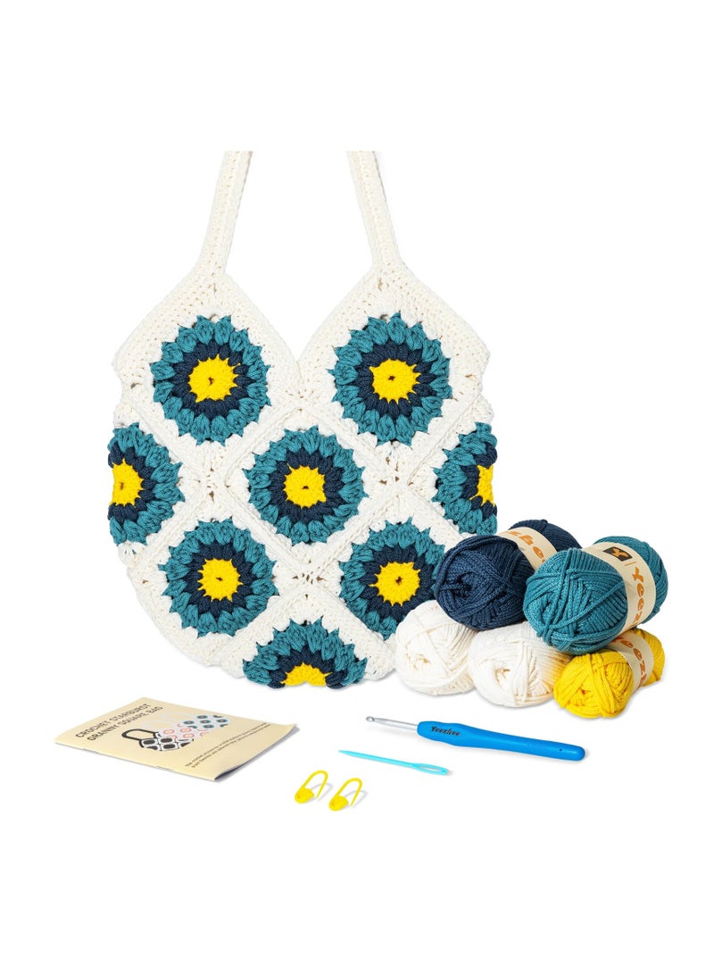 Generic Crochet Kit for Beginners, Crochet Bag Starter Kit with Step-by-Step Video Tutorials, Crochet Tote Bag Set, Knitting Kit Including Yarn, Crochet Hook, Marking buckle, Corydalis  - Image 1