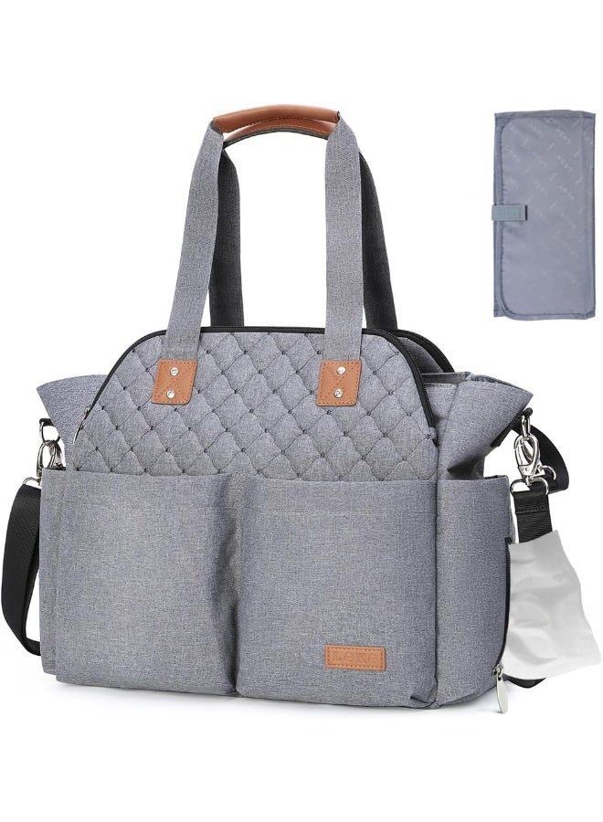 Lekebaby Diaper Bag Tote, Large Diaper Bags Waterproof, Large Mommy Bag for Hospital, Baby Bags for Mom Travel Diaper Tote Messenger Purse, Grey - Image 1