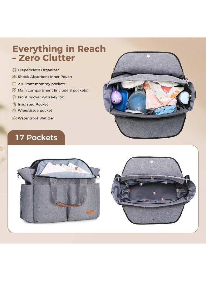Lekebaby Diaper Bag Tote, Large Diaper Bags Waterproof, Large Mommy Bag for Hospital, Baby Bags for Mom Travel Diaper Tote Messenger Purse, Grey - Image 2