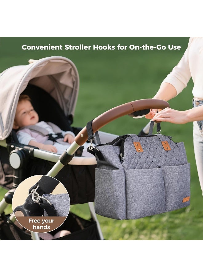 Lekebaby Diaper Bag Tote, Large Diaper Bags Waterproof, Large Mommy Bag for Hospital, Baby Bags for Mom Travel Diaper Tote Messenger Purse, Grey - Image 4