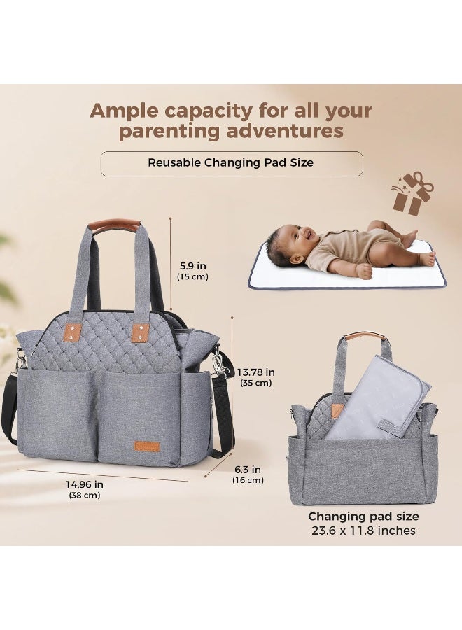 Lekebaby Diaper Bag Tote, Large Diaper Bags Waterproof, Large Mommy Bag for Hospital, Baby Bags for Mom Travel Diaper Tote Messenger Purse, Grey - Image 3