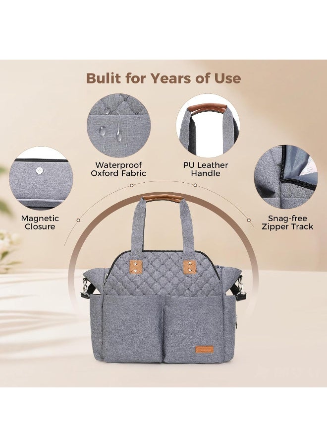 Lekebaby Diaper Bag Tote, Large Diaper Bags Waterproof, Large Mommy Bag for Hospital, Baby Bags for Mom Travel Diaper Tote Messenger Purse, Grey - Image 5