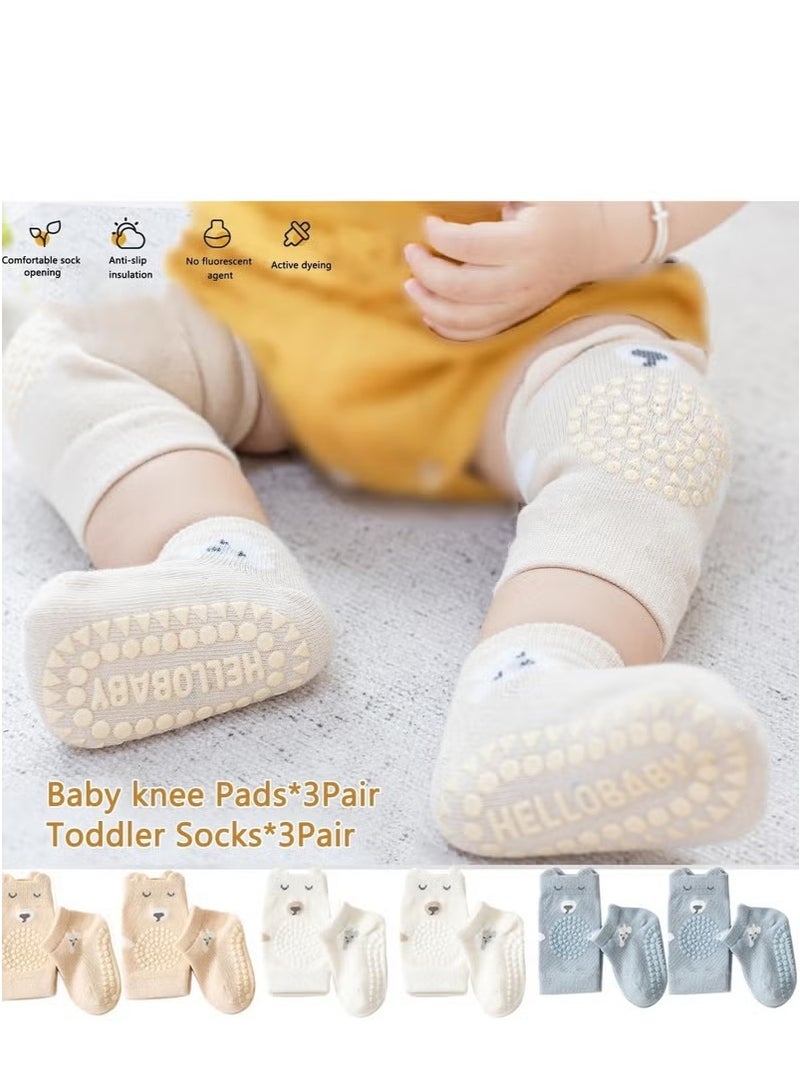 Gonice 3PCS Unisex Baby Crawling Anti-Slip Knee Pads and Socks Set,Save Toddler Boy Girl 12-24 Months Knee and Ankle (M) - Image 3
