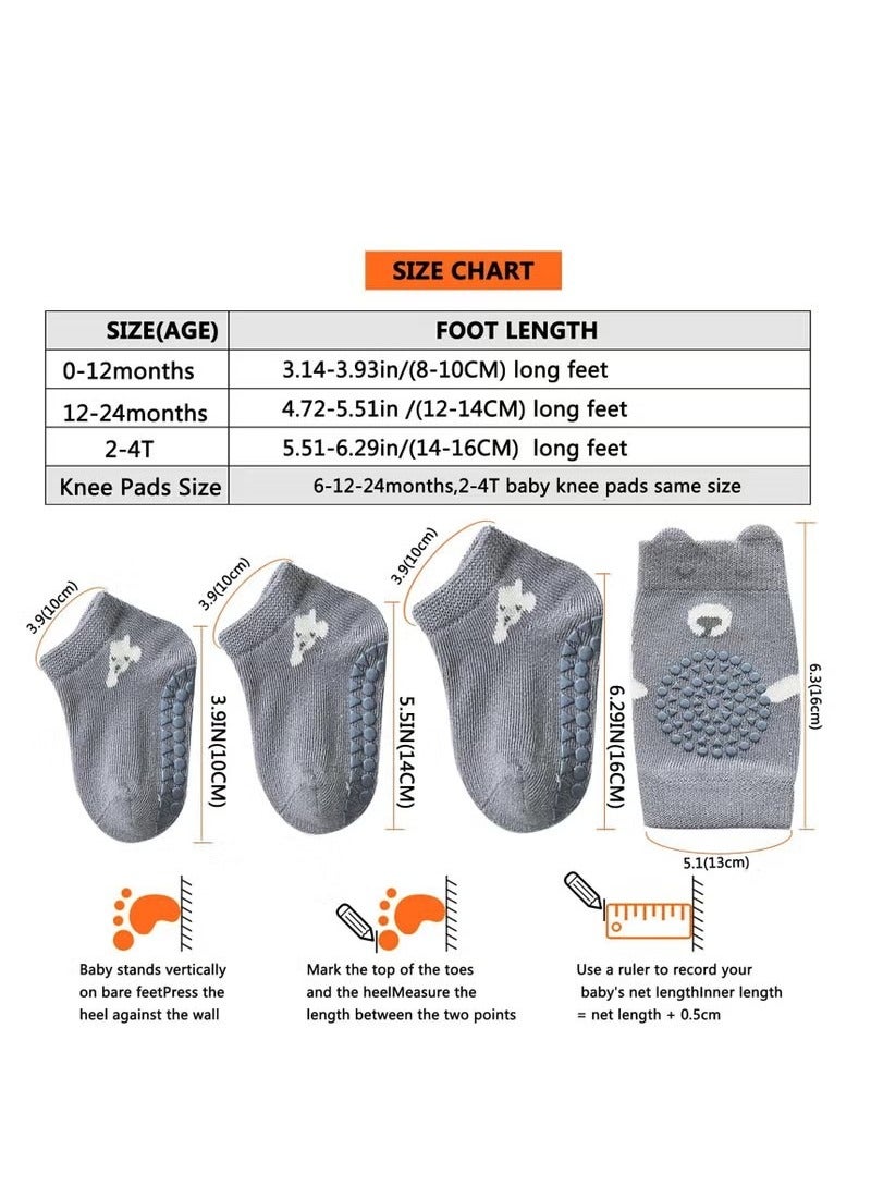 Gonice 3PCS Unisex Baby Crawling Anti-Slip Knee Pads and Socks Set,Save Toddler Boy Girl 12-24 Months Knee and Ankle (M) - Image 2