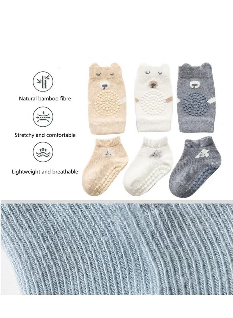 Gonice 3PCS Unisex Baby Crawling Anti-Slip Knee Pads and Socks Set,Save Toddler Boy Girl 12-24 Months Knee and Ankle (M) - Image 4