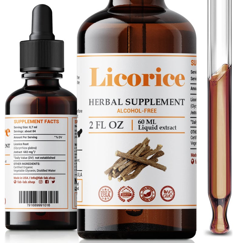 FabLab Licorice Root Extract Herbal Immune Support Glycyrrhiza Glabra Supplement for Digestion Restore Respiratory Health Fatigue NonGMO Licorice 2 Fl Oz