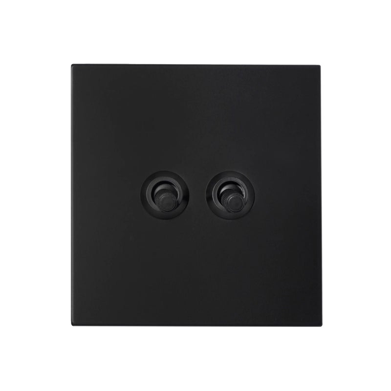 Donmarco 2 Gang 2 Way Switch - Knurled Toggle - Premium Stainless Steel & Copper (Matt Black) - Image 1