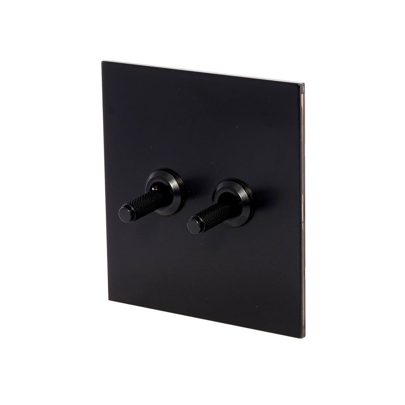 Donmarco 2 Gang 2 Way Switch - Knurled Toggle - Premium Stainless Steel & Copper (Matt Black) - Image 2