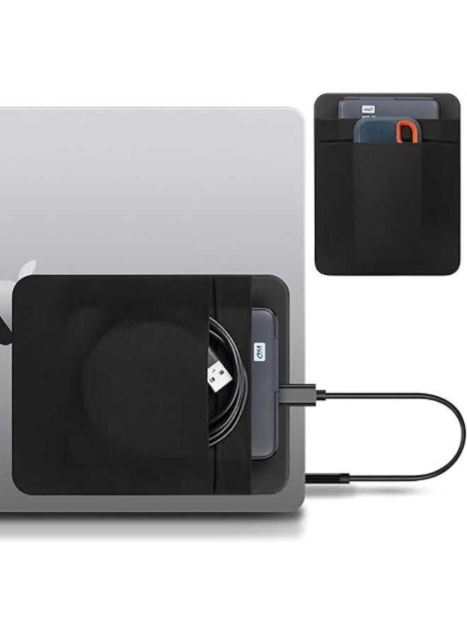 حافظة تخزين محمولة للهارد الخارجي HDD وSSD، حقيبة حماية مبطنة مضادة للصدمات بجيبين لاصقين للابتوب والاكسسوارات، تناسب سيجيت WD توشيبا، مناسبة للماوس والكابل، تصميم متين بلون أسود - Image 4