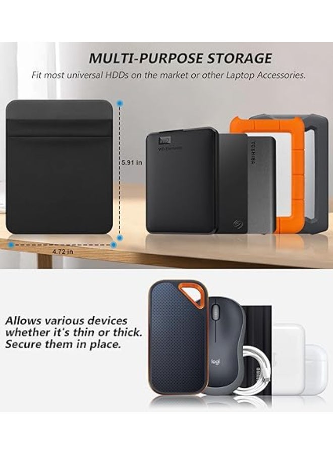 حافظة تخزين محمولة للهارد الخارجي HDD وSSD، حقيبة حماية مبطنة مضادة للصدمات بجيبين لاصقين للابتوب والاكسسوارات، تناسب سيجيت WD توشيبا، مناسبة للماوس والكابل، تصميم متين بلون أسود - Image 5