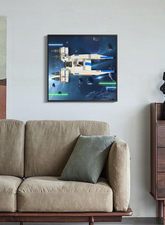 DALDED Display Wall Board Compatible with Lego 75399 Rebel U-Wing Fighter Building Set, Premium Acrylic Art Frame with Secure Brick Holder, Asteroid Field Battle Backdrop, Easy Installation Kit Included - Image 2