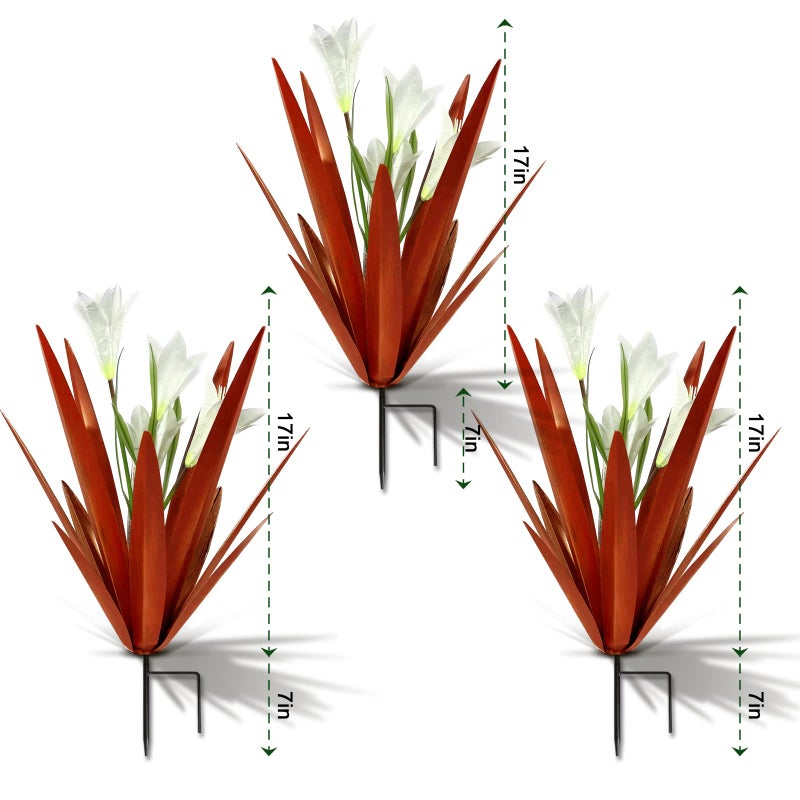 Homight Metal Agave Plant Outdoor Decoration Lily Mexican Yard Art Garden Gift Home Decor Hand Painted Metal Agave Garden Yard Statue, Outdoor Lawn Ornaments (3 Big White Lilies) - Image 4